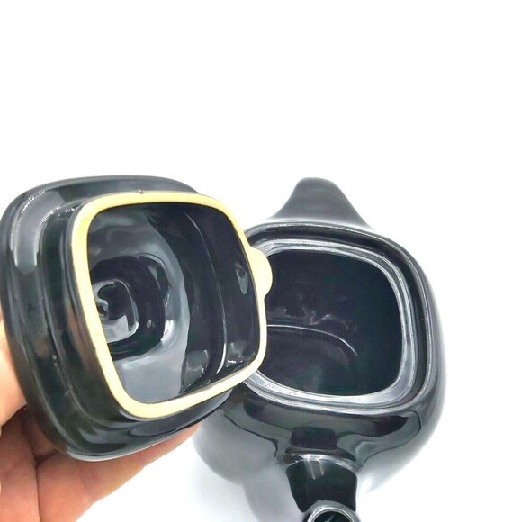 Beauce Quebec Canada Tea Pot Model Number 1670 Dark Brown Black Ceramic Square - Picture 4 of 8